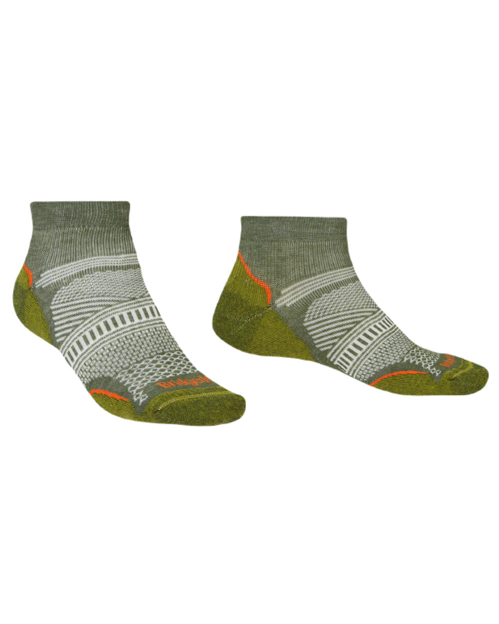 Green Coloured Bridgedale Mens Ultra Light T2 Coolmax Performance Low Socks On A White Background