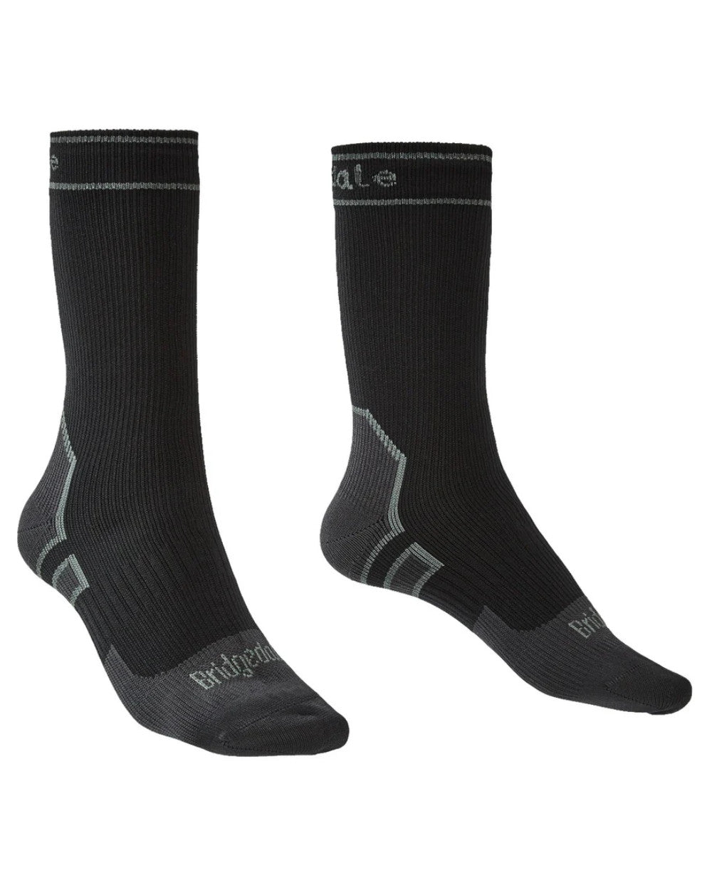 Black Coloured Bridgedale StormSock Lightweight Boot Socks On A White Background