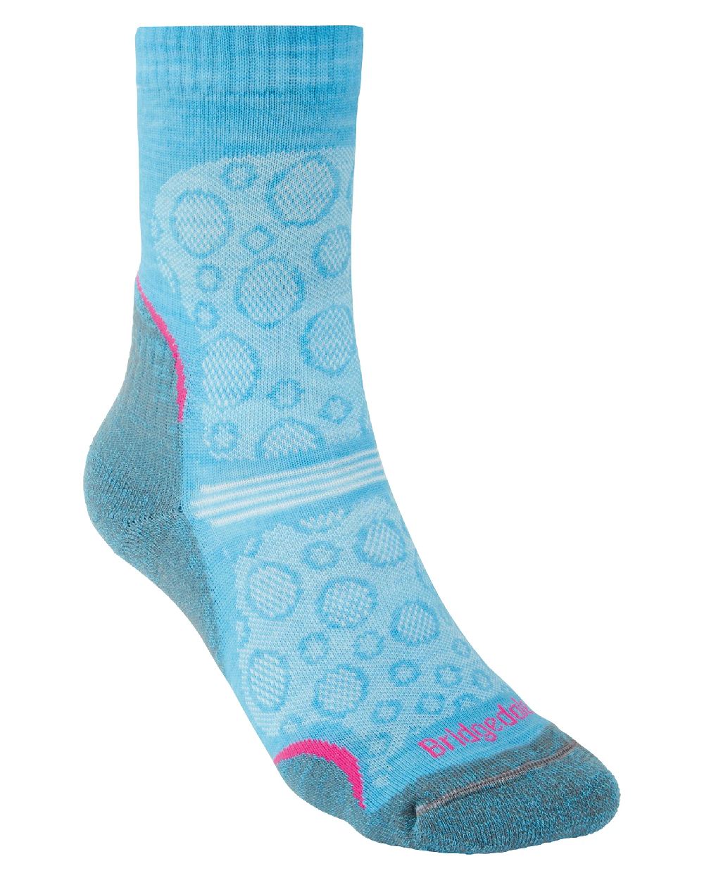 Blue Coloured Bridgedale Womens Ultra Light Merino Performance 3/4 Crew Socks On A White Background