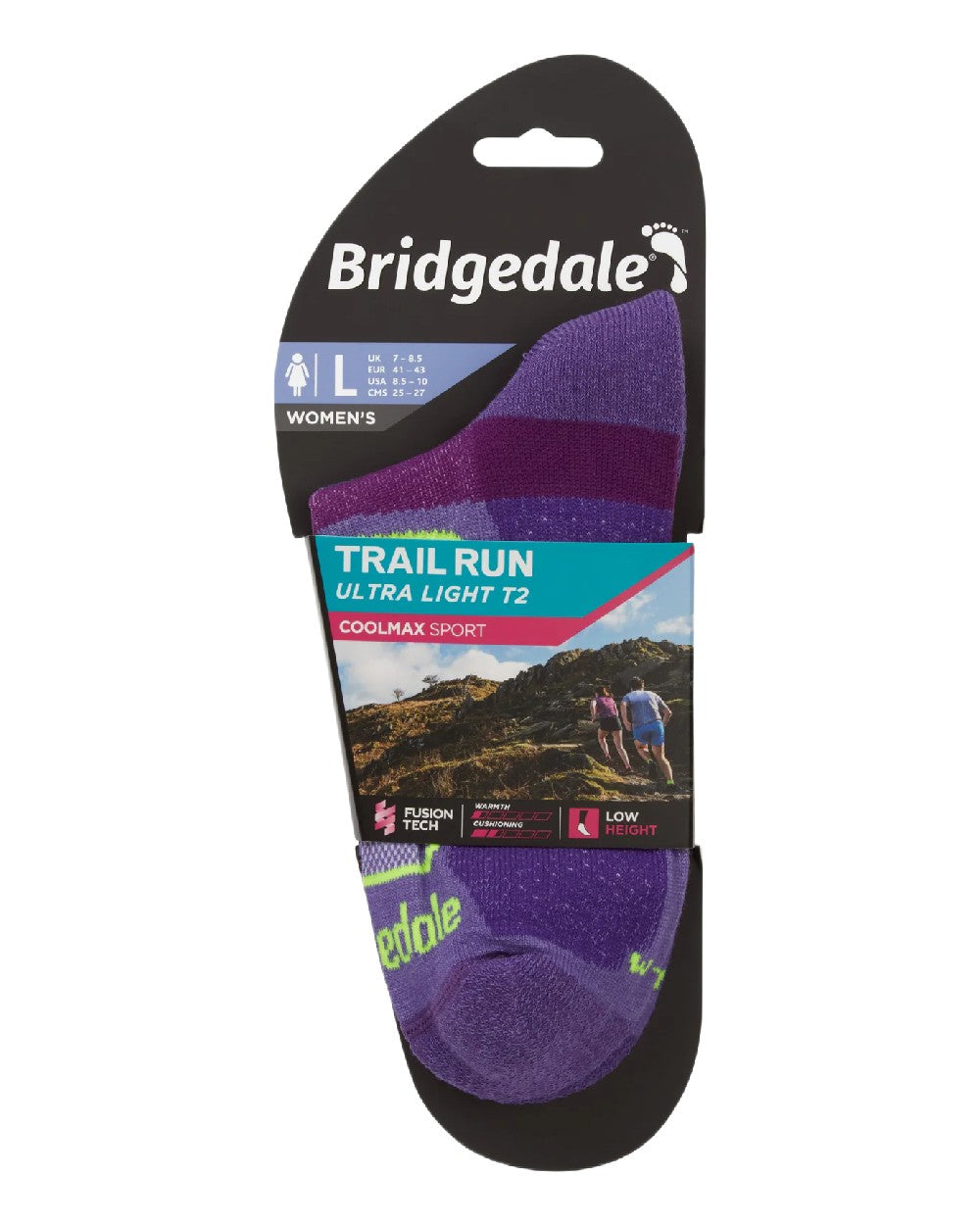 Purple Coloured Bridgedale Womens Ultra Light T2 Coolmax Sport Low on White Background