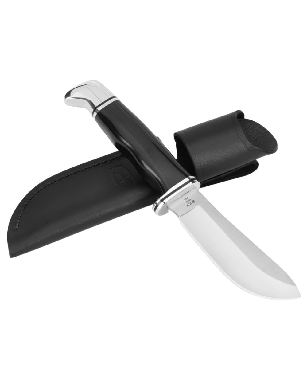 Black coloured Buck Skinner Knife on white background