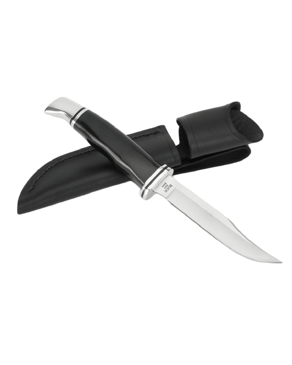 Black coloured Buck Woodsman Knife on white background