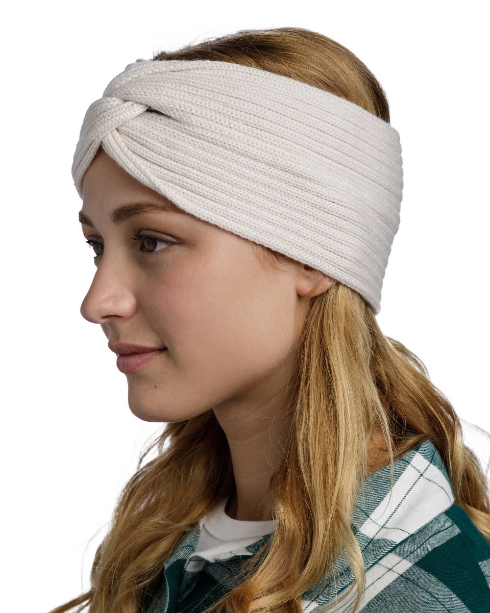 Ice Coloured Buff Norval Merino Wool Headband On A White Background