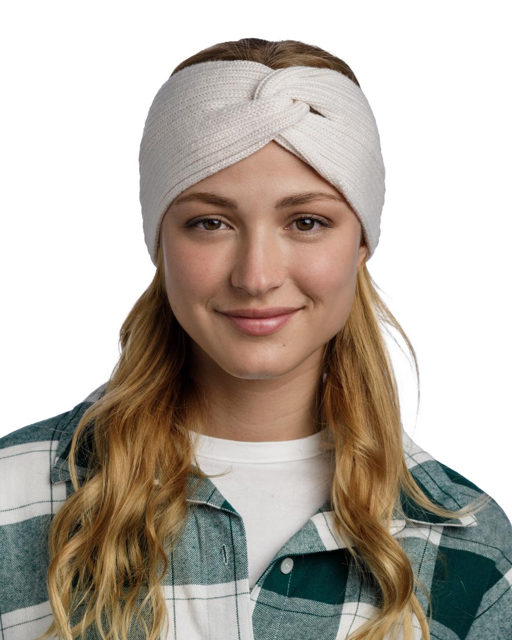 Ice Coloured Buff Norval Merino Wool Headband On A White Background