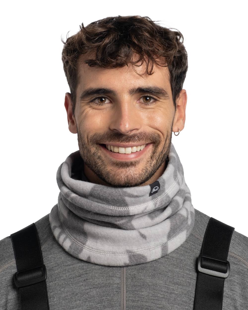 Bondu Grey Coloured Buff Polar Prints Neck Warmer On A White Background