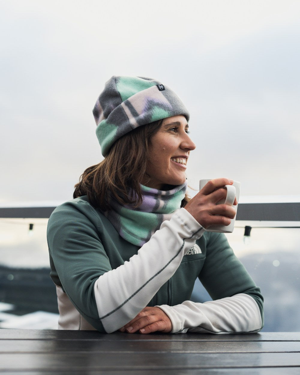 Cusha Multi Coloured Buff Polar Prints Neck Warmer On A Mountain Background