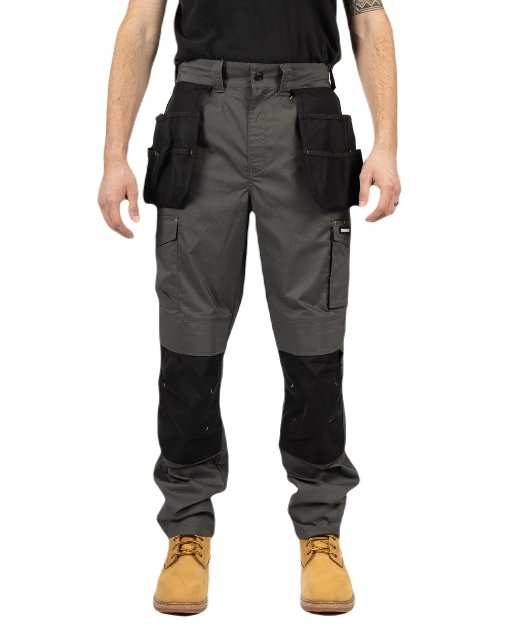 Dark Shadow Coloured Caterpillar Mens Nexus Holster Stretch Pocket Trousers on White Background