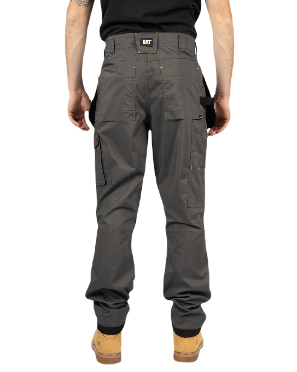 Dark Shadow Coloured Caterpillar Mens Nexus Holster Stretch Pocket Trousers on White Background