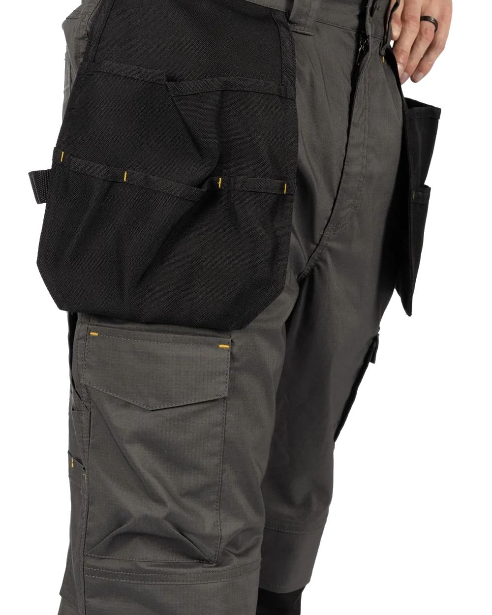 Dark Shadow Coloured Caterpillar Mens Nexus Holster Stretch Pocket Trousers on White Background