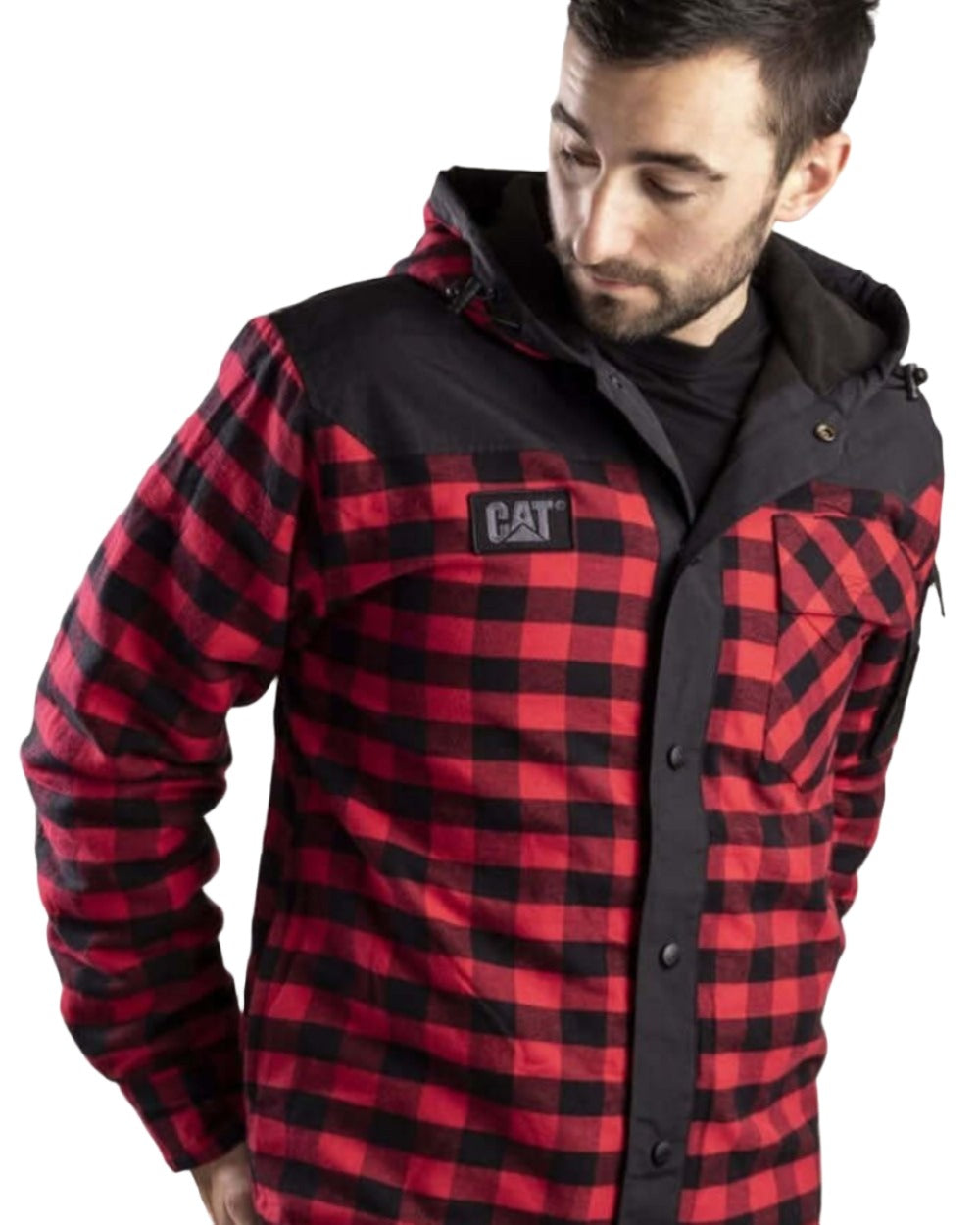 Red Coloured Caterpillar Sequoia Work Jacket On A White Background