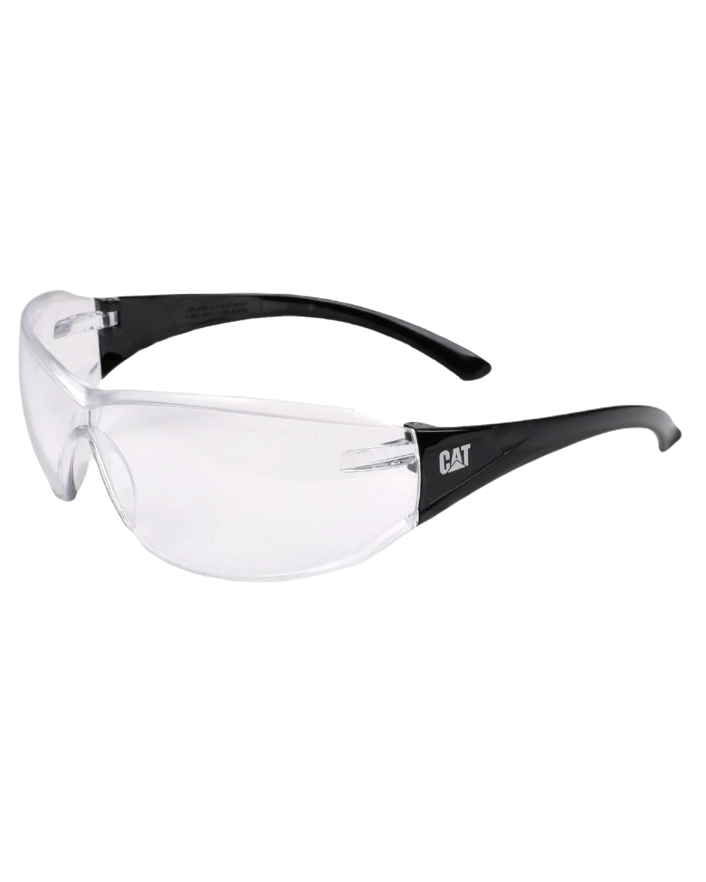 Clear Black Coloured Caterpillar Shield Safety Frame Glasses on White Backgroud