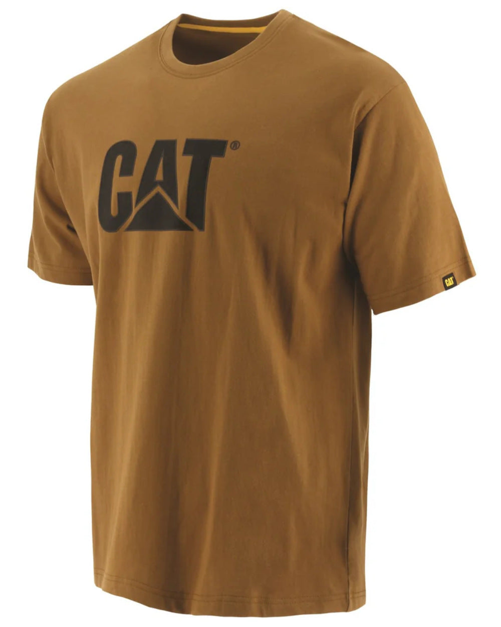 Bronze Coloured Caterpillar Trademark Logo T-Shirt On A White Background