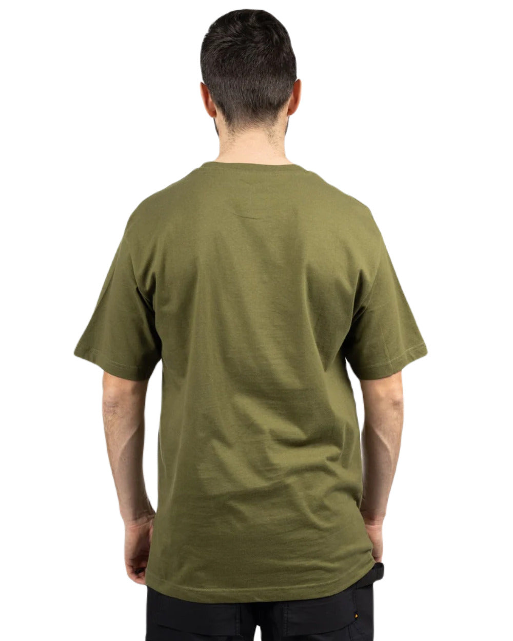 Chive Coloured Caterpillar Trademark Logo T-Shirt On A White Background