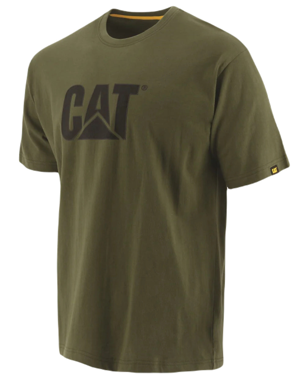 Chive Coloured Caterpillar Trademark Logo T-Shirt On A White Background