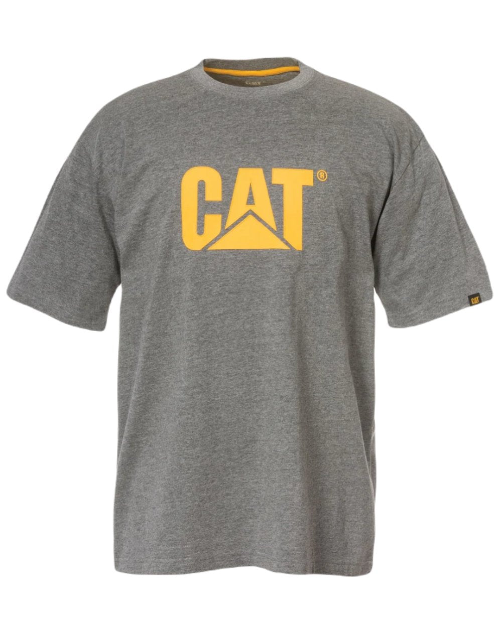 Dark Heather Grey Coloured Caterpillar Trademark Logo T-Shirt On A White Background