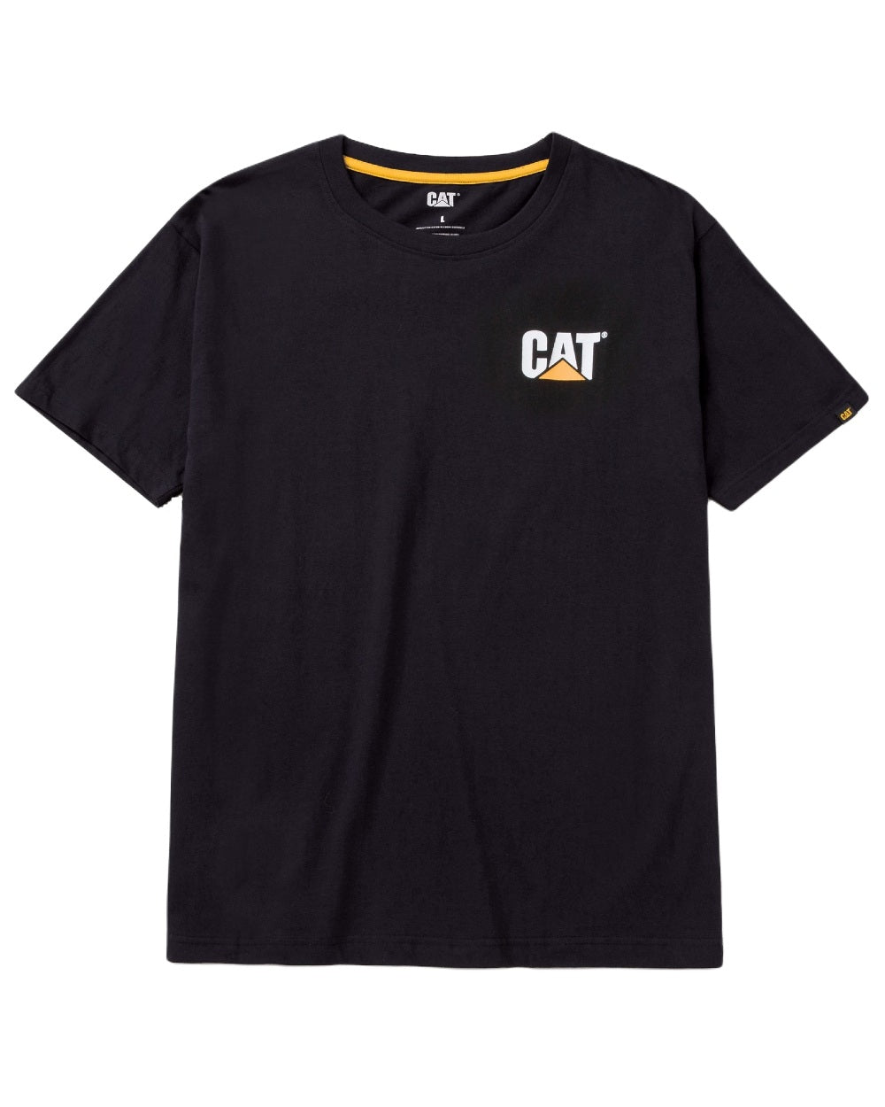 Black Coloured Caterpillar Trademark Tee On A White Background