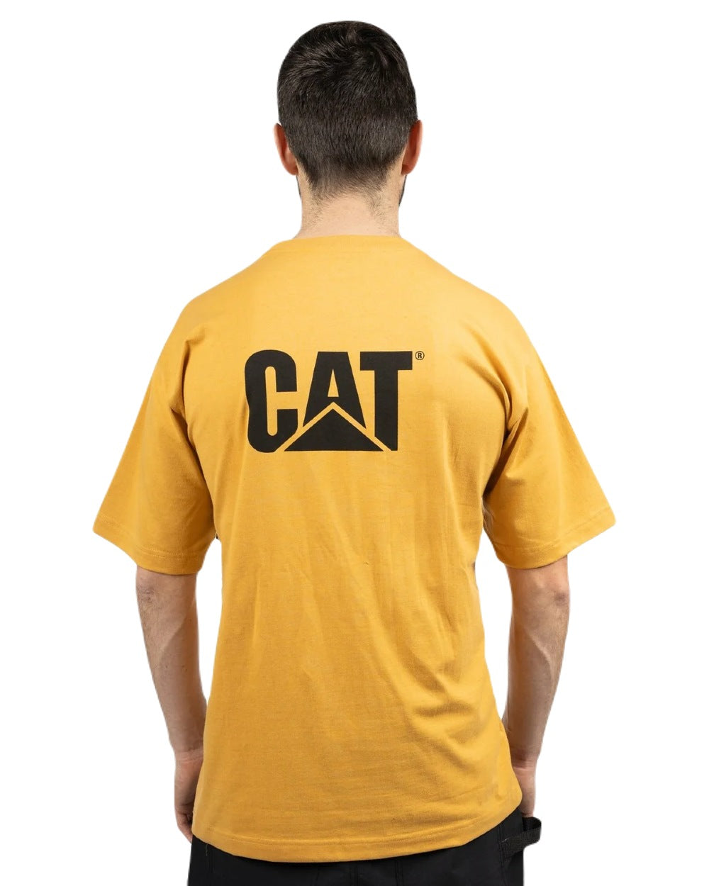 Mustard Coloured Caterpillar Trademark Tee On A White Background