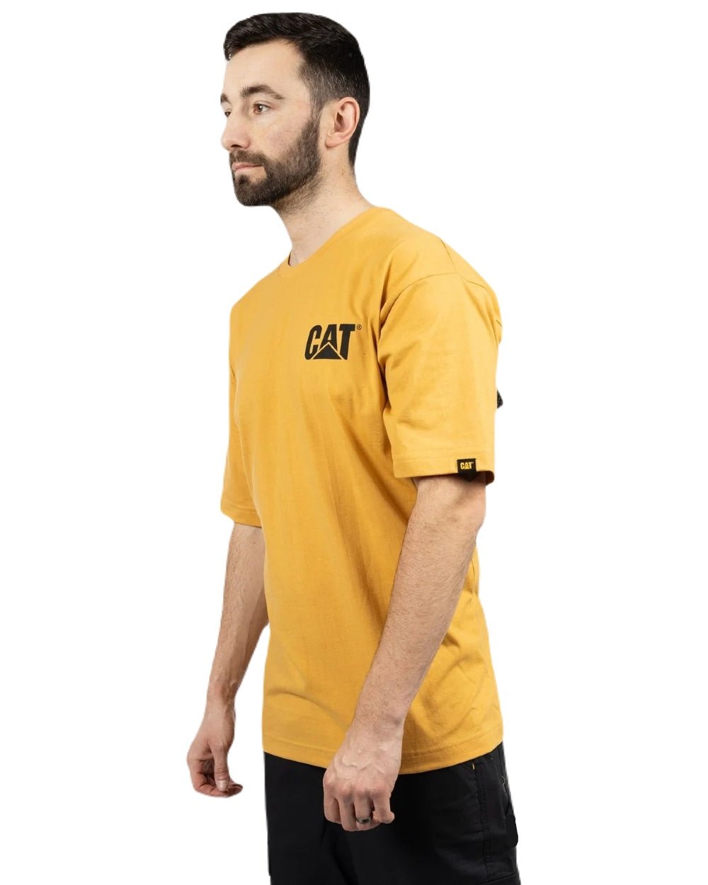 Mustard Coloured Caterpillar Trademark Tee On A White Background