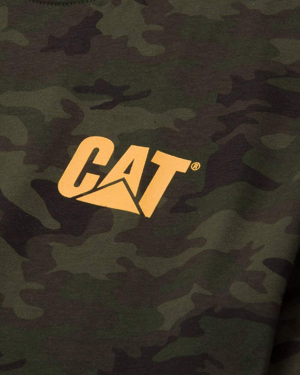Night Camo Coloured Caterpillar Trademark Tee On A White Background