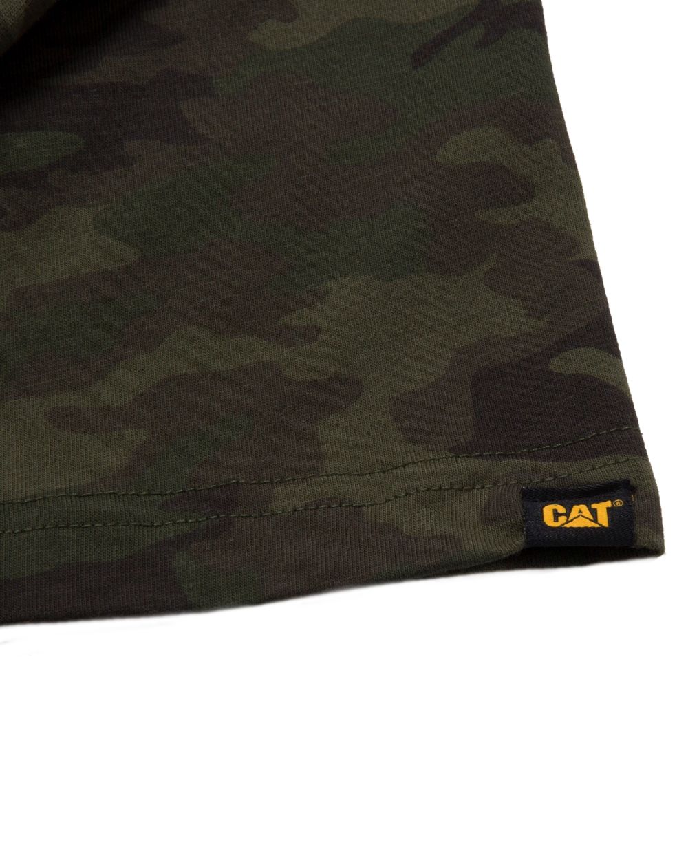 Night Camo Coloured Caterpillar Trademark Tee On A White Background