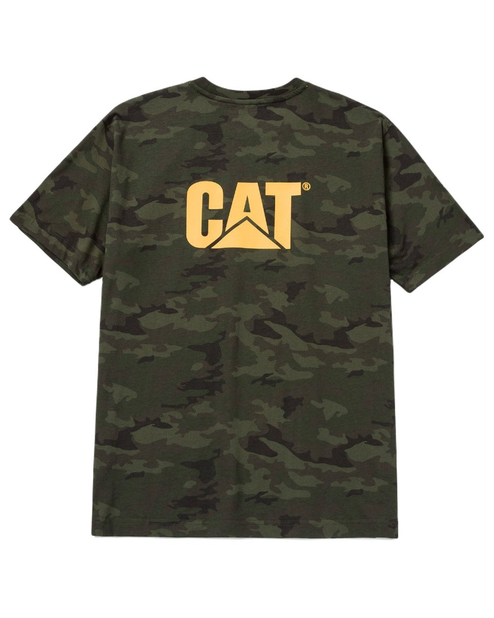 Night Camo Coloured Caterpillar Trademark Tee On A White Background