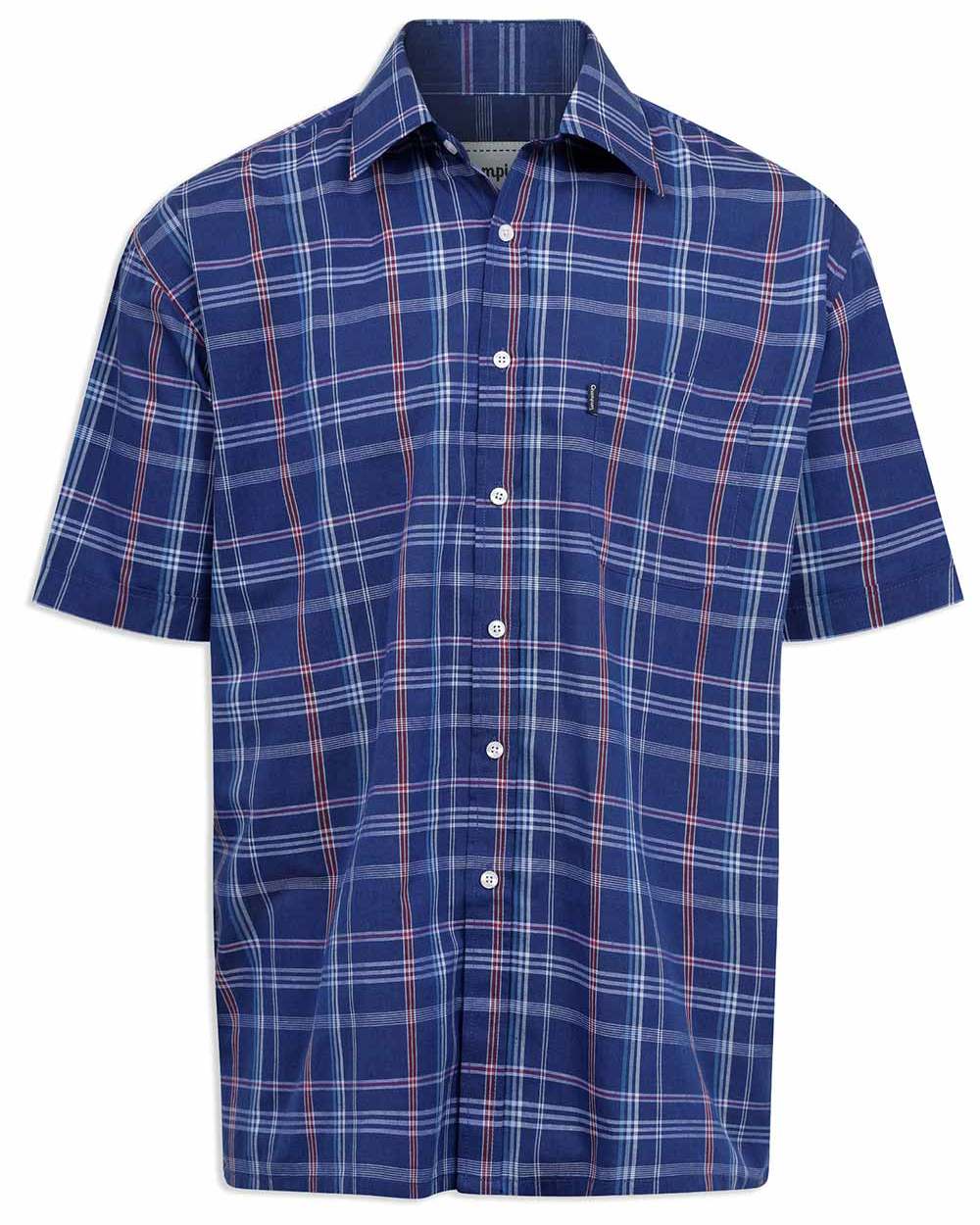 Blue Coloured Champion Whitby Short Sleeved Shirt On A White Background 
