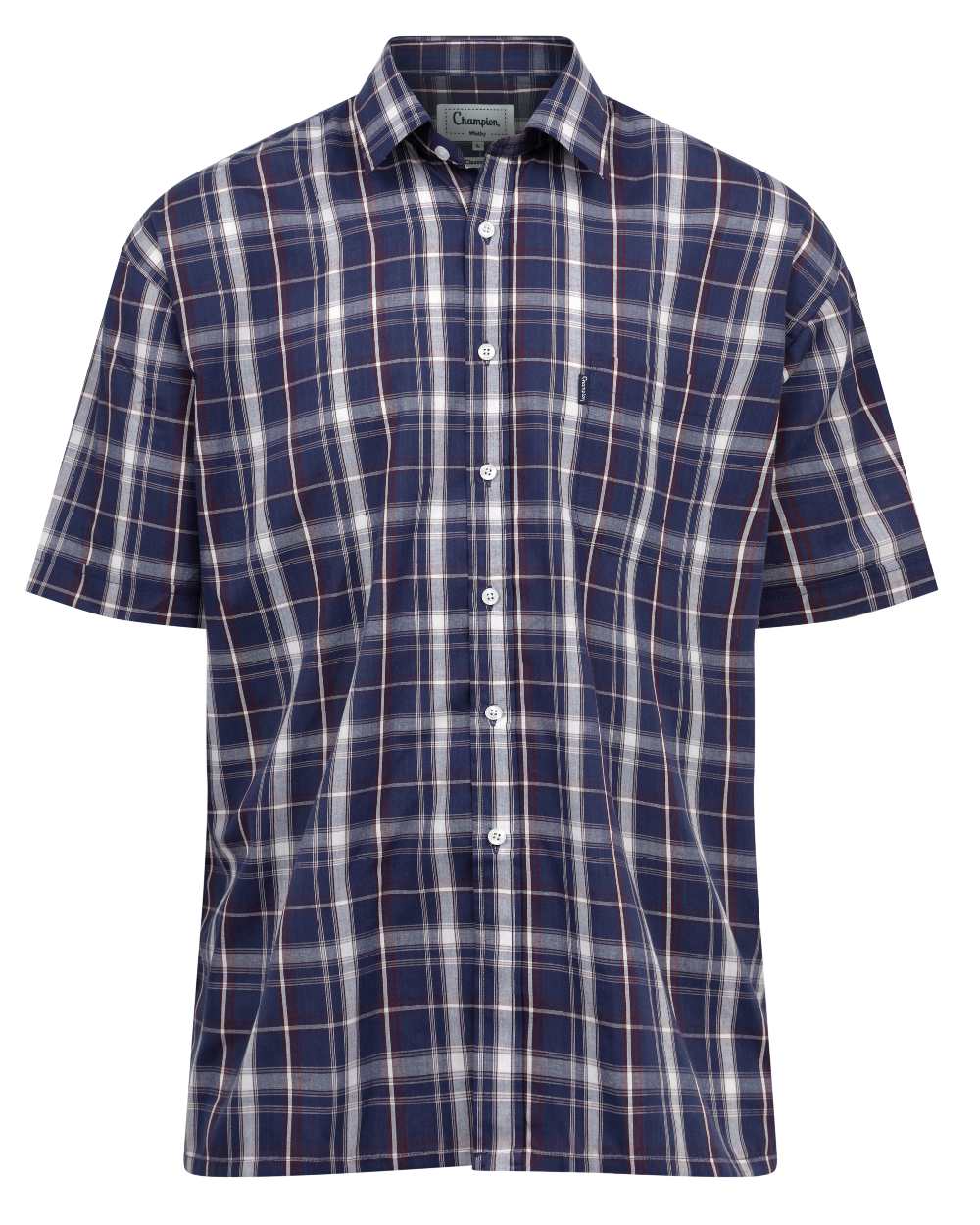 Navy Coloured Champion Whitby Short Sleeved Shirt On A White Background