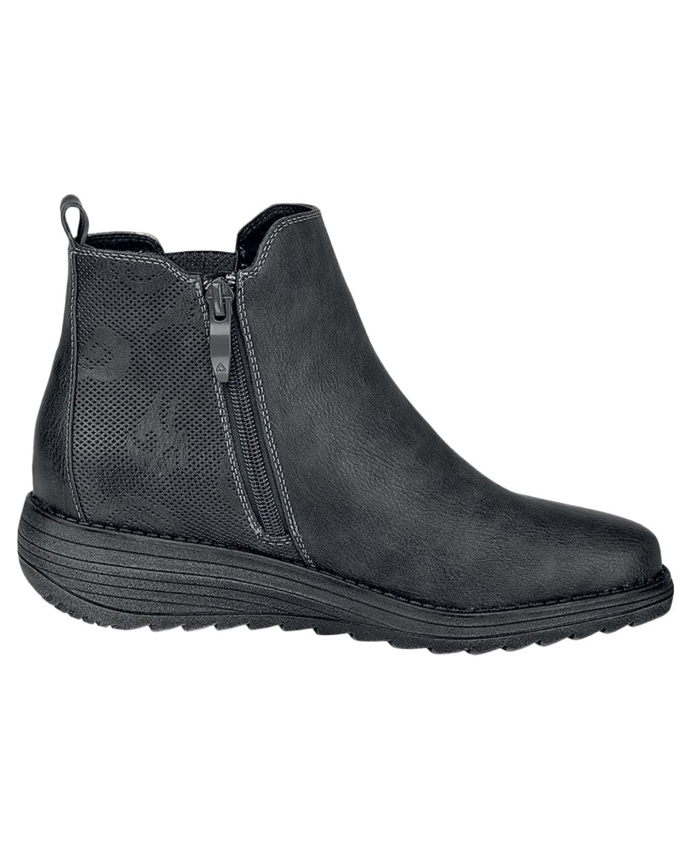 Black Coloured Cipriata Womens Debora Side V Inside Zip Gusset Ankle Boots on White Background