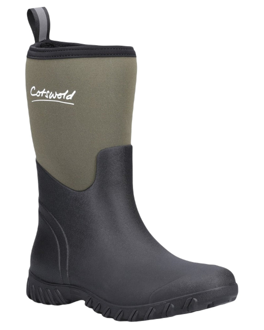 Green Coloured Cotswold Ashmead Wellingtons on White Background