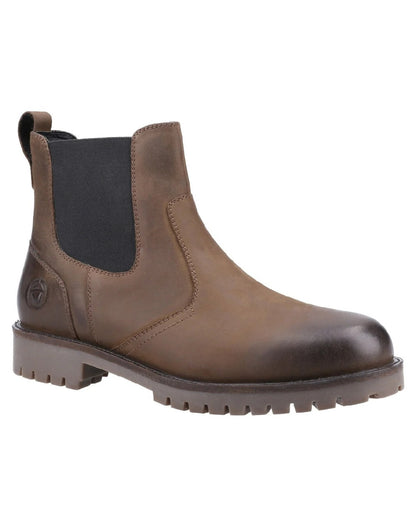 Brown coloured Cotswold Bodicote Chelsea Boots on white background 
