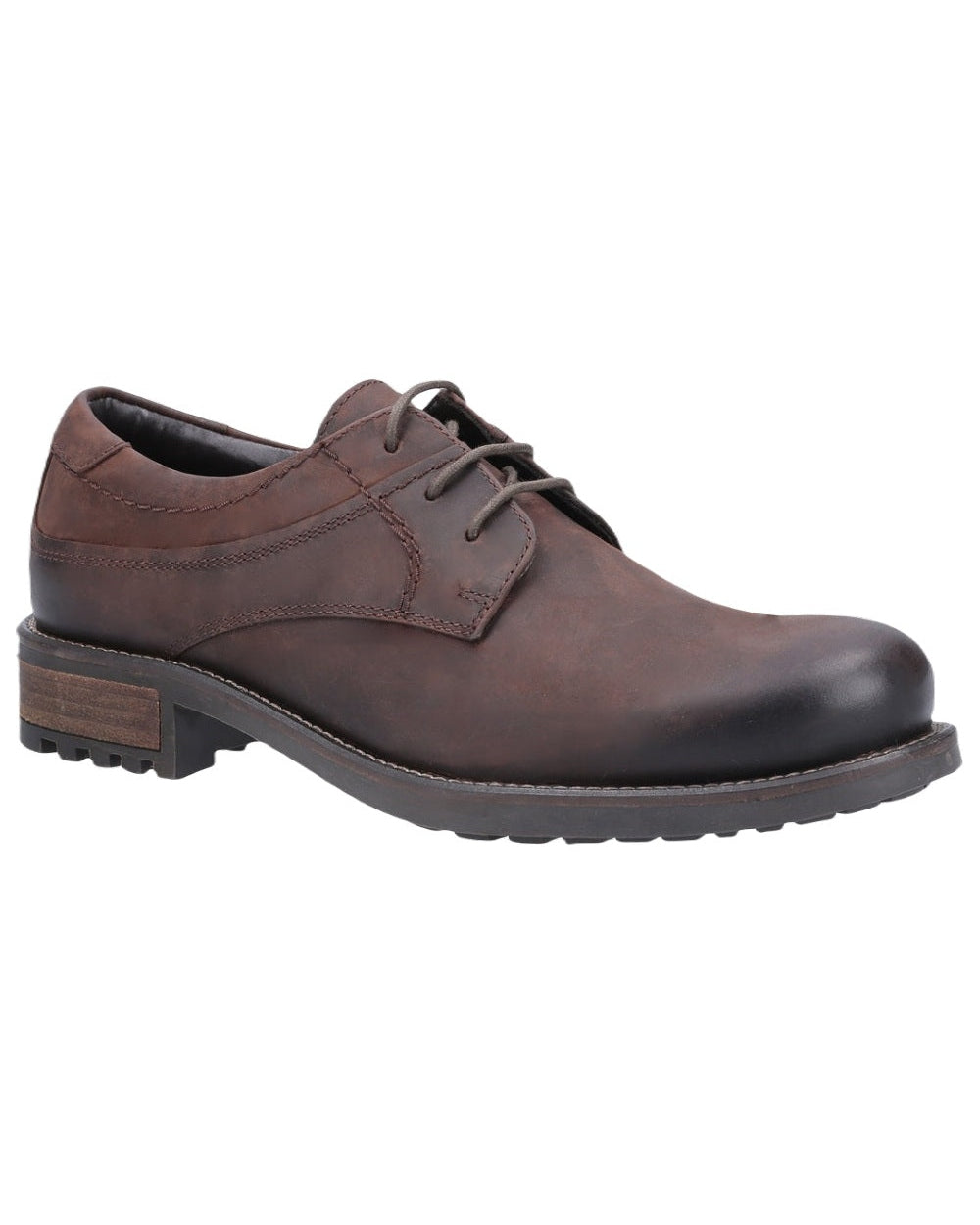 Brown coloured Cotswold Brookthorpe Plain Toe Derby Shoes on white background