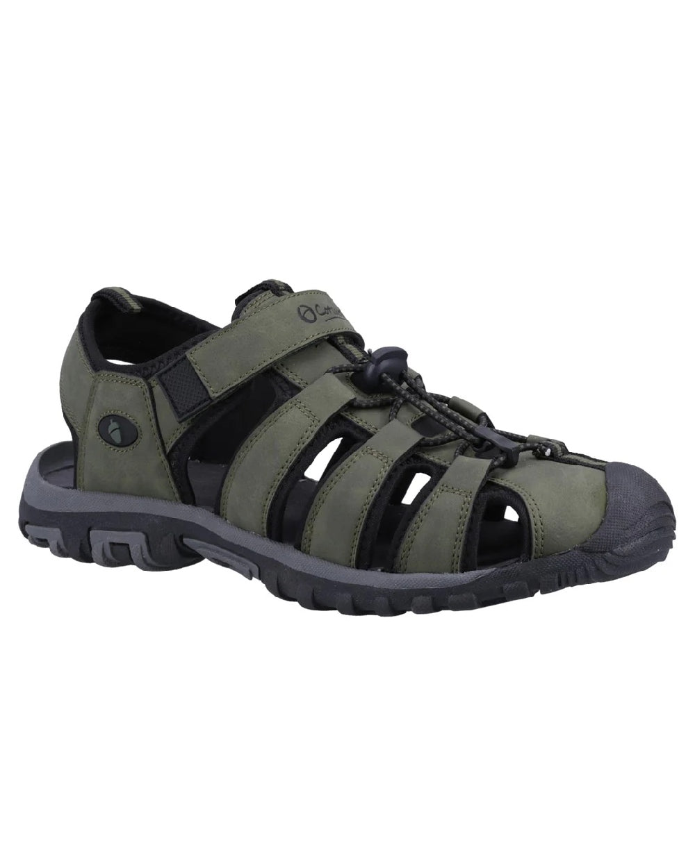Khaki coloured Cotswold Furze Sandals on white background