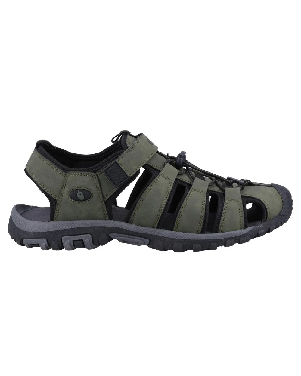 Khaki coloured Cotswold Furze Sandals on white background
