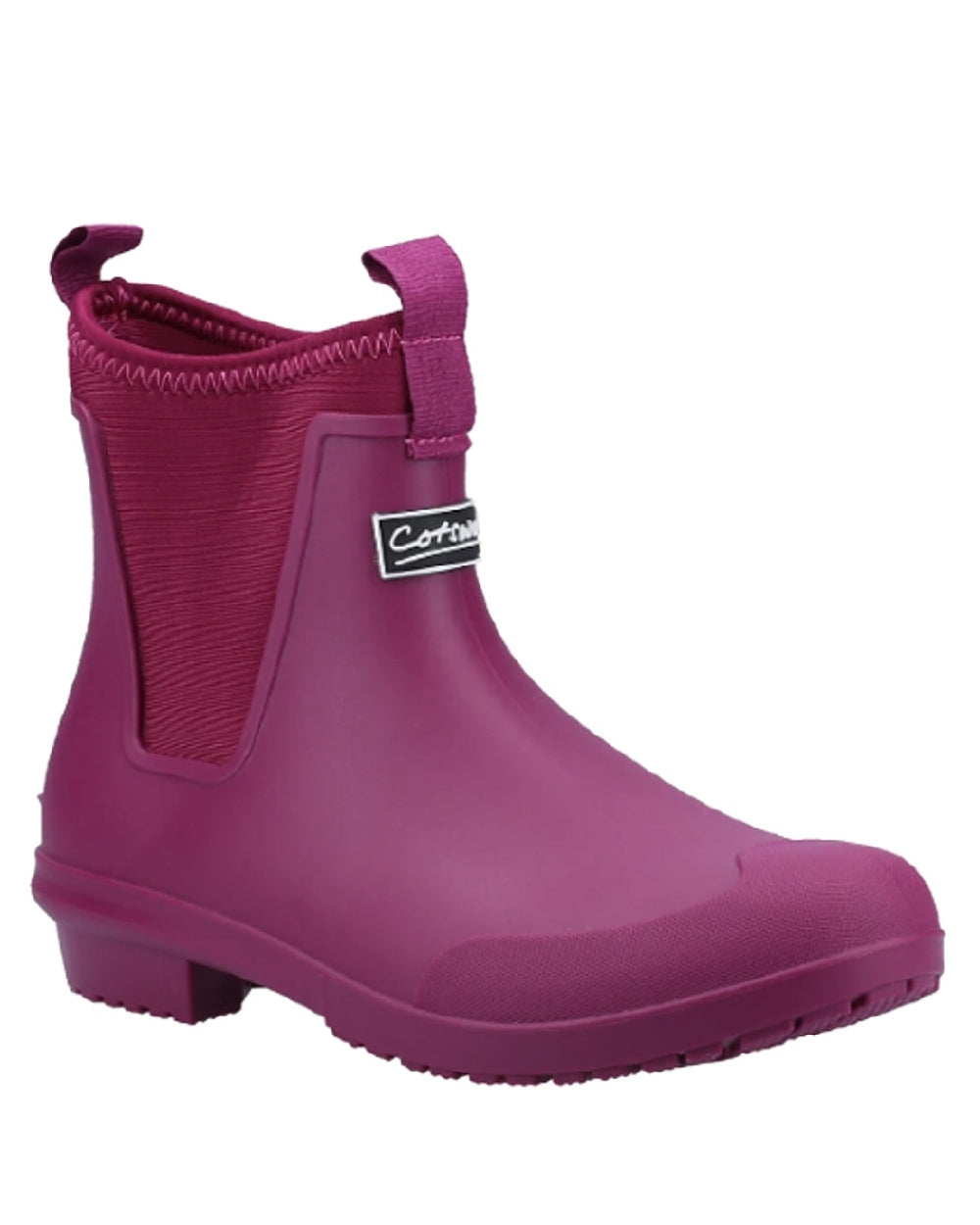 Berry coloured Cotswold Grosvenor Wellington Boots on white background