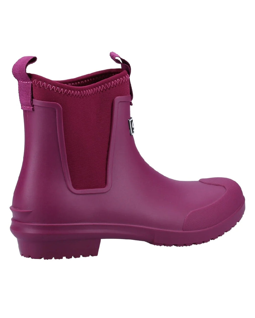 Berry coloured Cotswold Grosvenor Wellington Boots on white background 