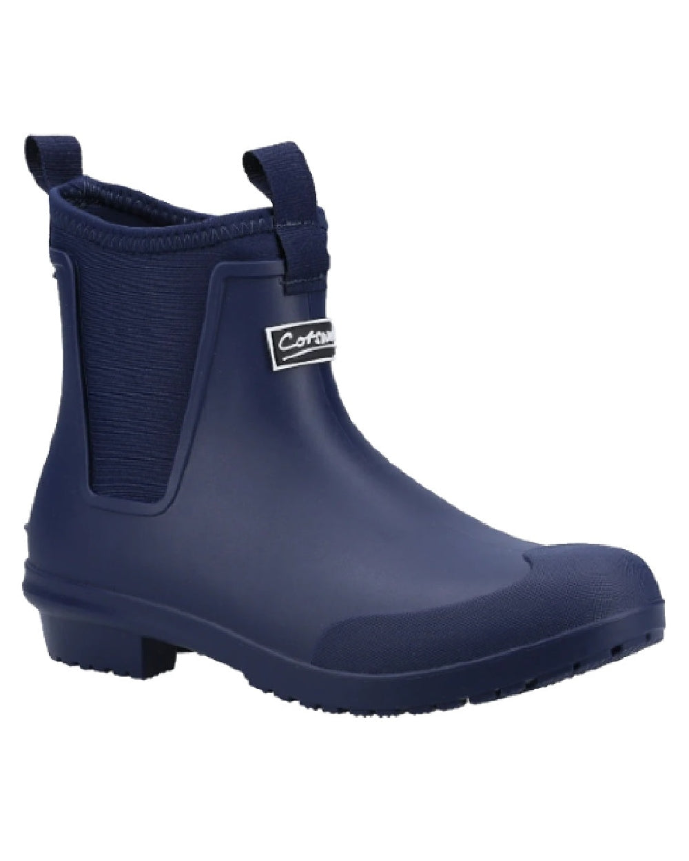 Navy coloured Cotswold Grosvenor Wellington Boots on white background 