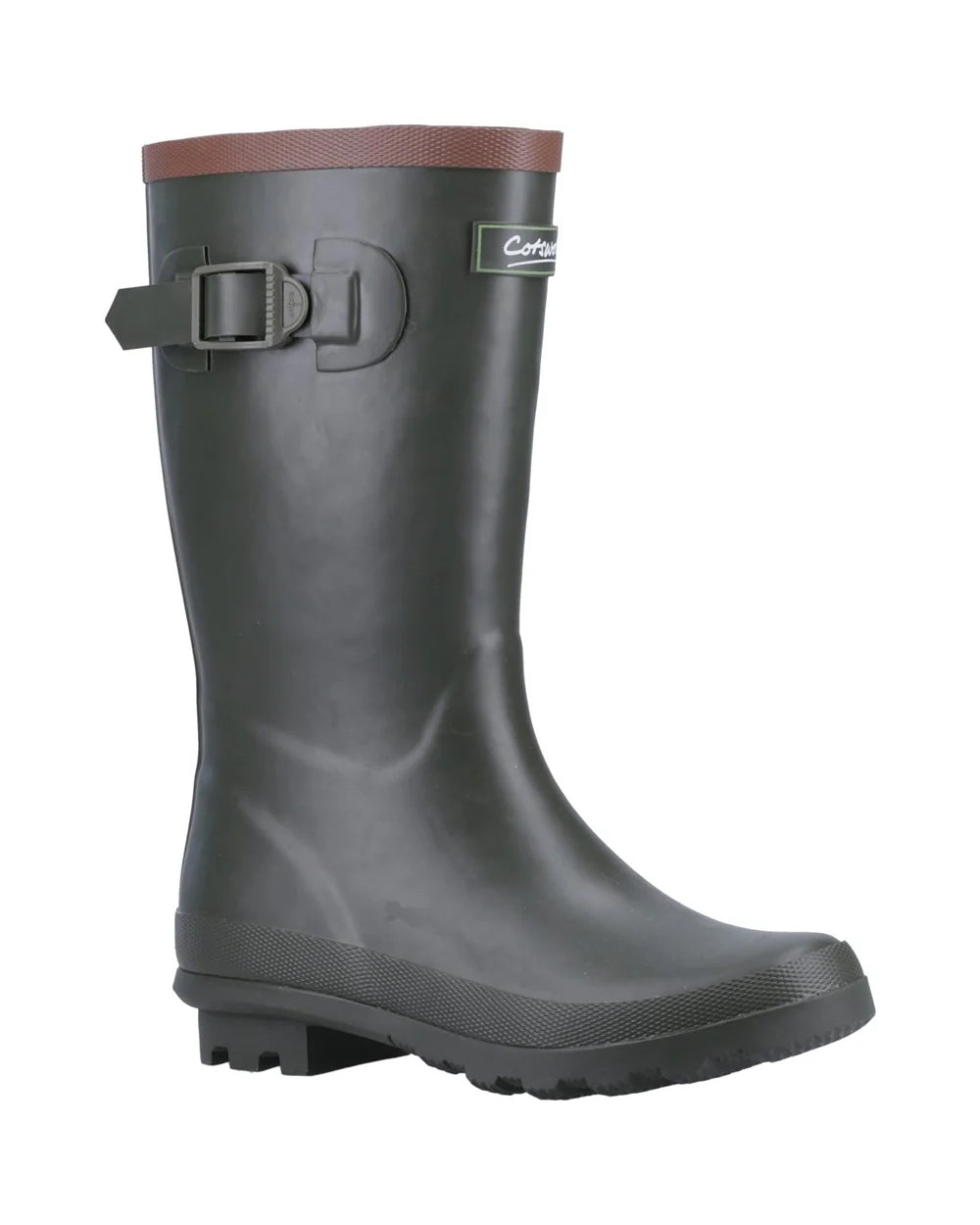 Green coloured Cotswold Kids Bowldown Wellingtons on white background