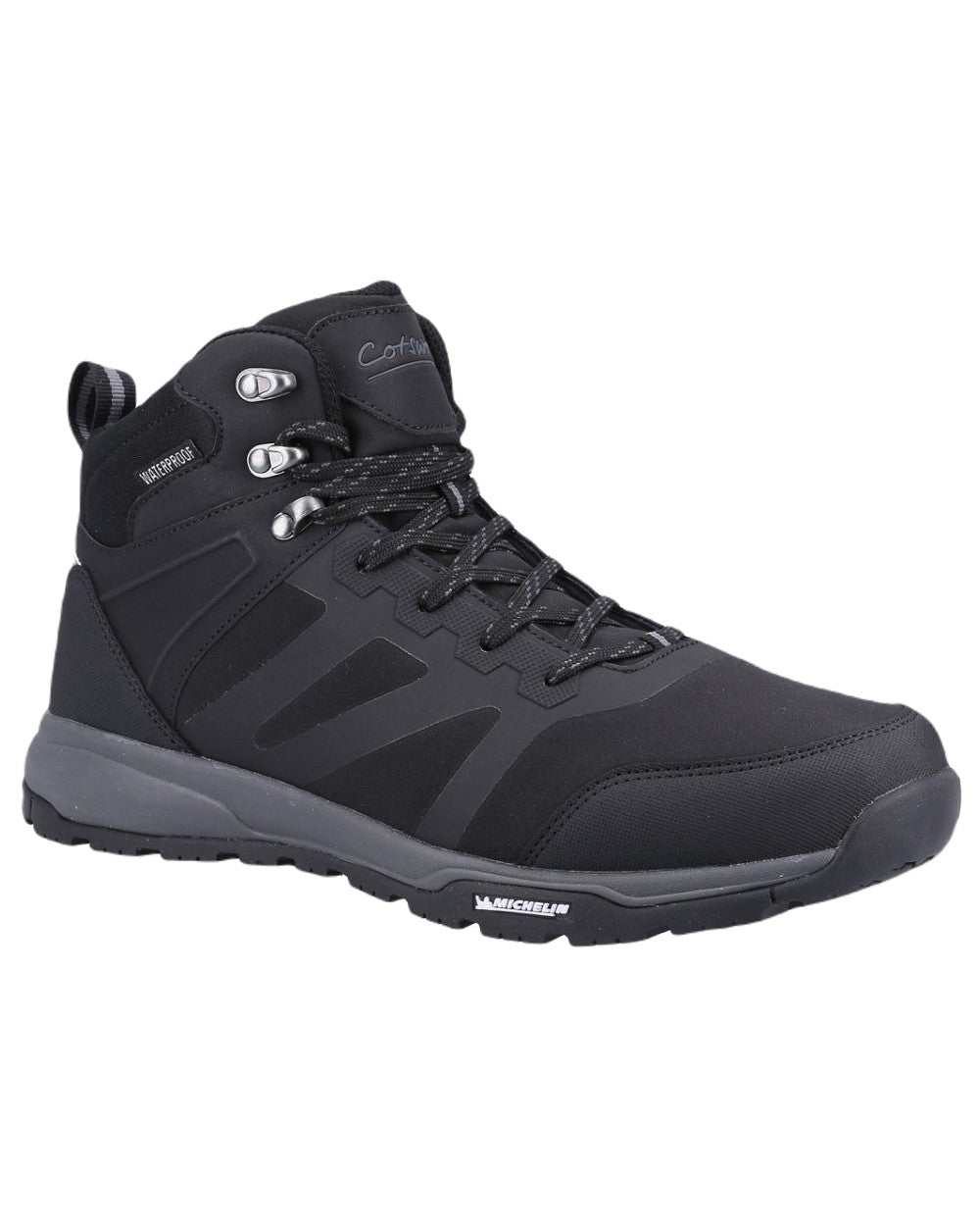 Black coloured Cotswold Kingham Mid Mens Boots on white background