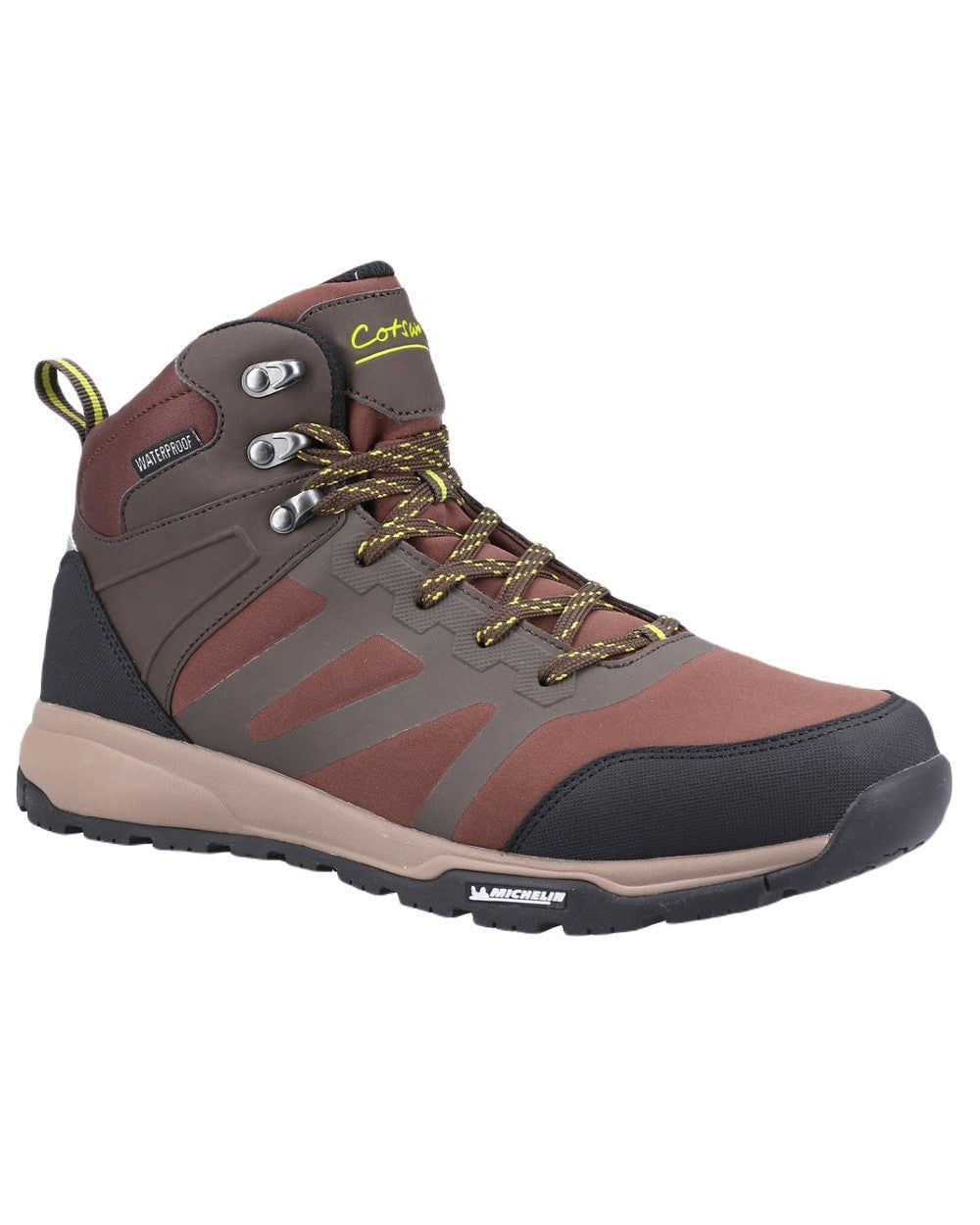 Brown coloured Cotswold Kingham Mid Mens Boots on white background