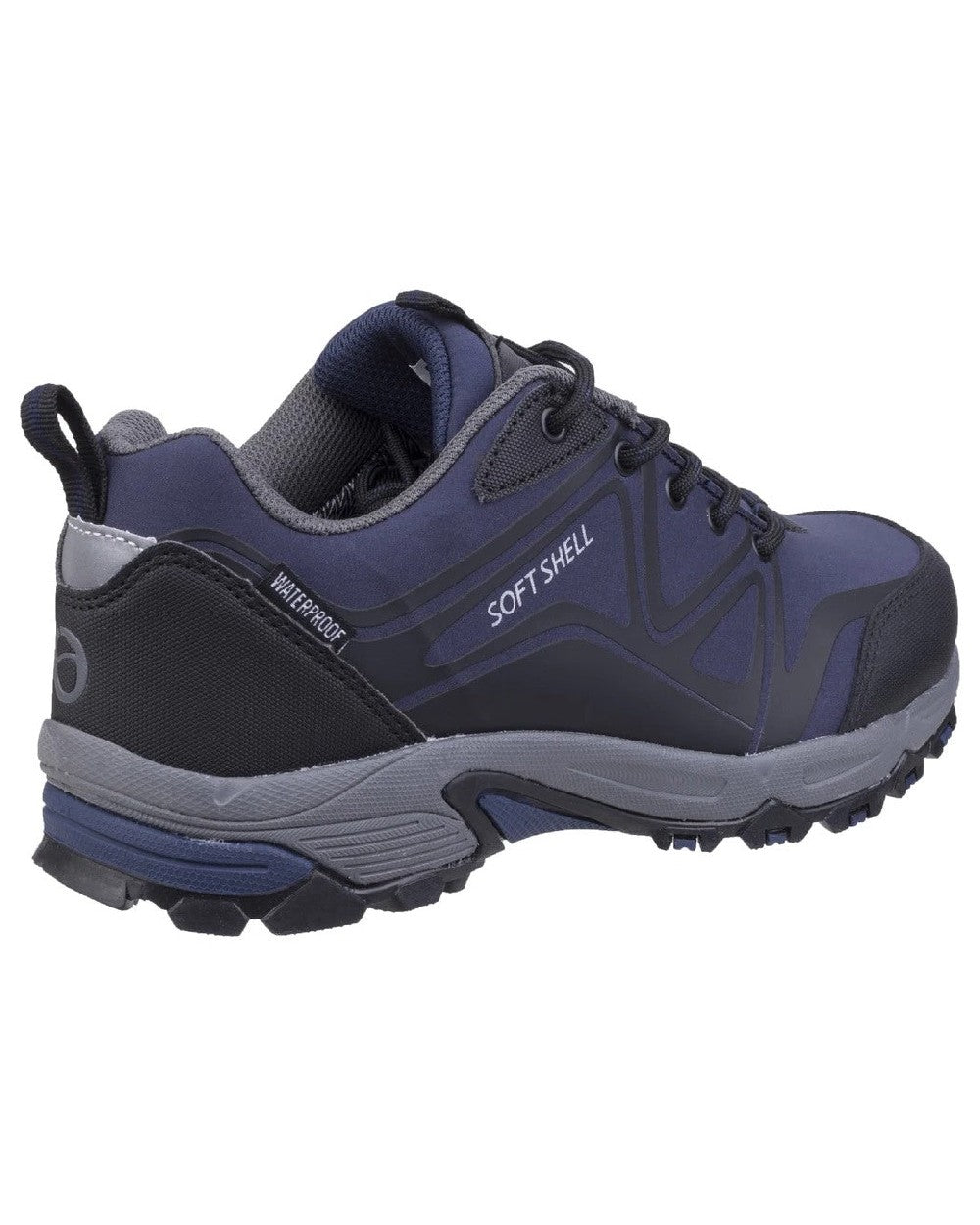 Blue/Black/Grey coloured Cotswold Mens Abbeydale Low Hiking Shoes on white background 