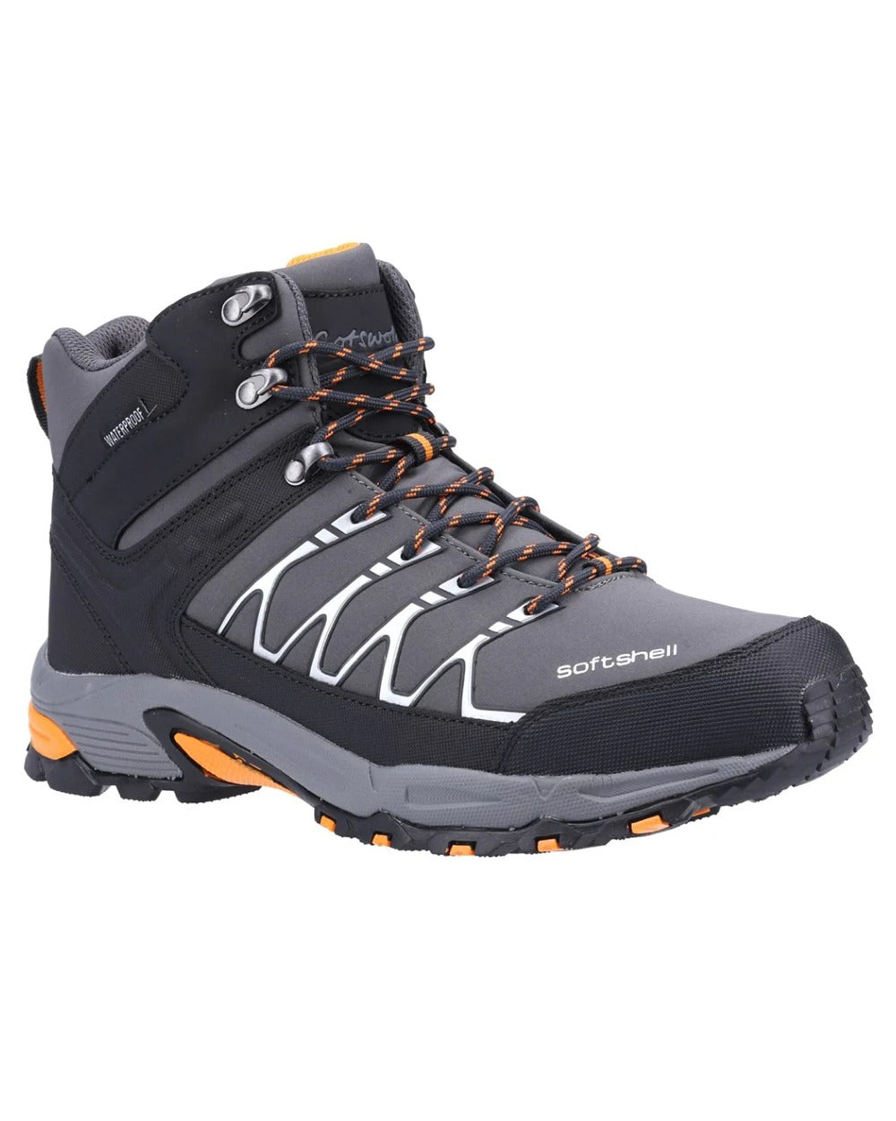Grey/Orange coloured Cotswold Mens Abbeydale Mid Hiking Boots on white background 