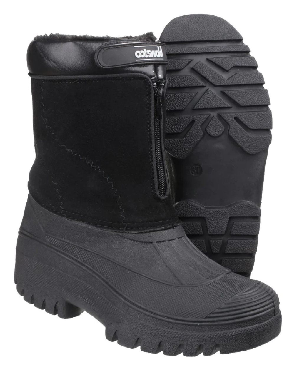 Black coloured Cotswold Mens Venture Waterproof Winter Boots on white background 