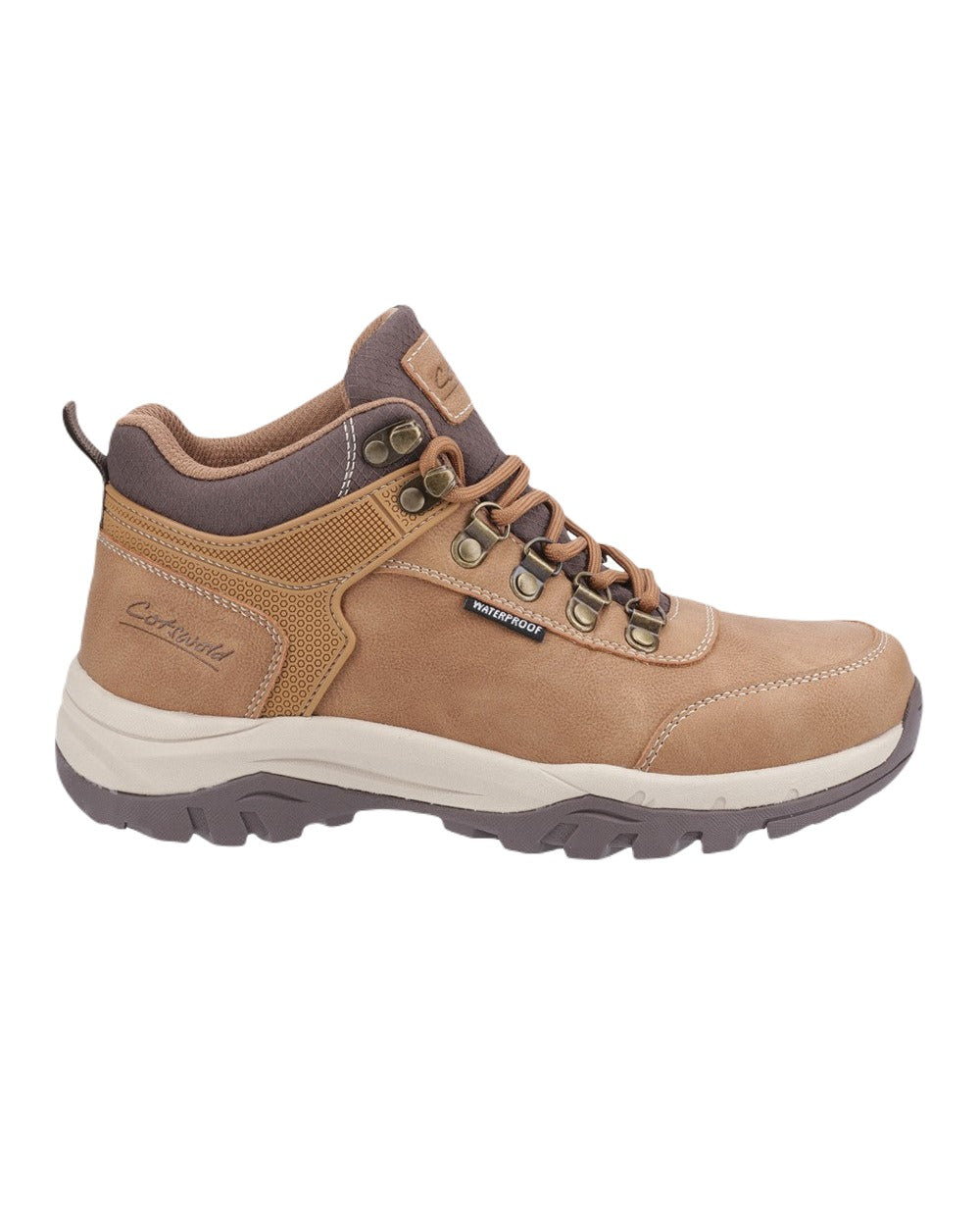 Tan Coloured Cotswold Womens Overbury Hiking Boots on White Background