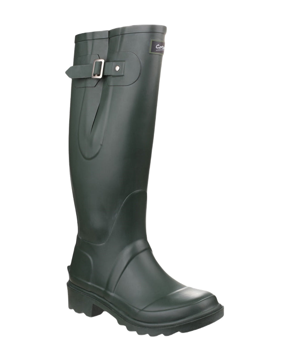 Green coloured Cotswold Ragley Waterproof Wellington Boots on white background 