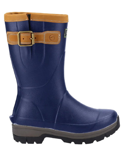 Navy coloured Cotswold Stratus Short Wellingtons on white background 