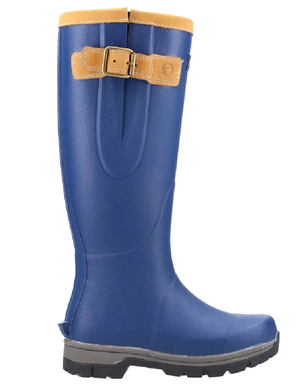 Blue coloured Cotswold Stratus Wellingtons on white background 