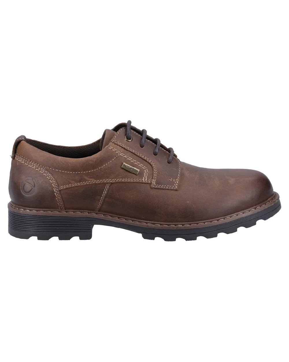 Dark Tan coloured Cotswold Tadwick Shoes on white background