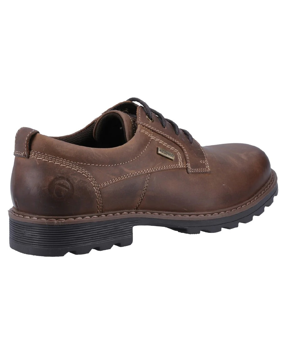 Dark Tan coloured Cotswold Tadwick Shoes on white background