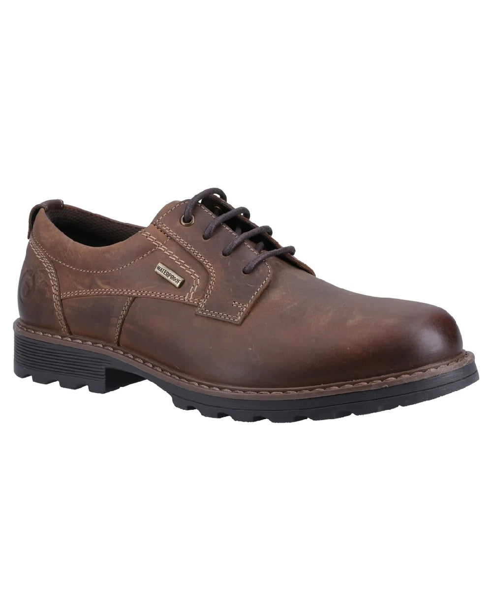 Dark Tan coloured Cotswold Tadwick Shoes on white background