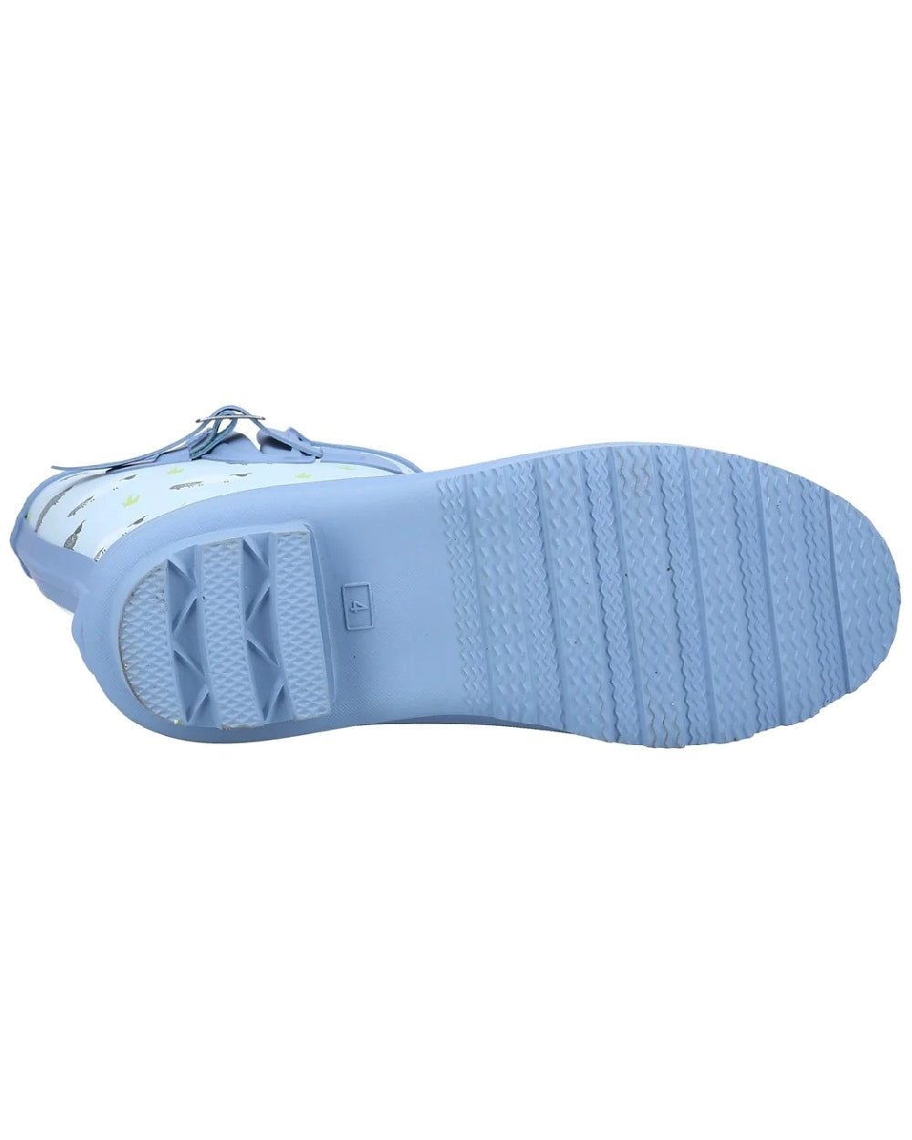 Sheep print blue coloured Cotswold Womens Farmyard Mid Wellington boots on white background